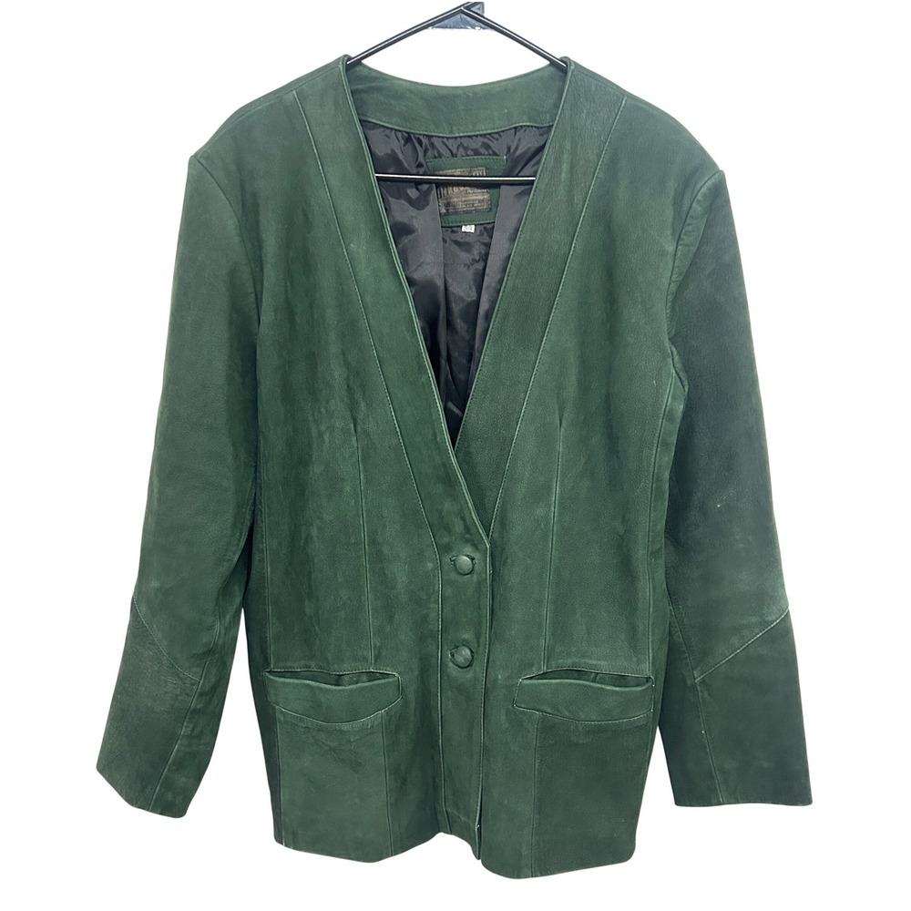 Vintage Green Nubuck Leather Blazer Jacket 38 Dark Academia Heritage Chic‎